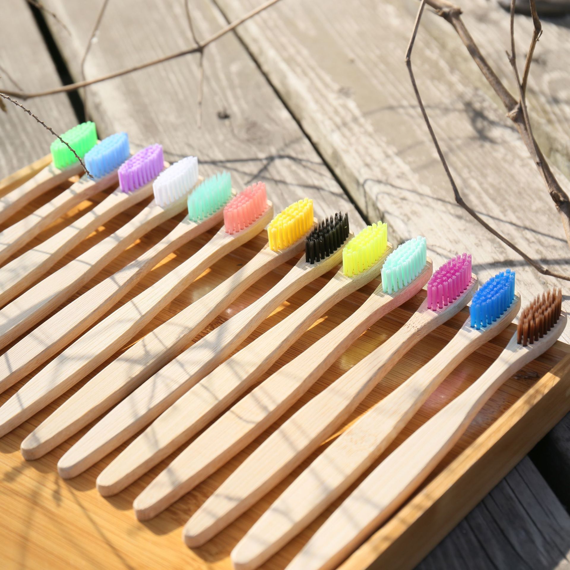 100PCS Colorful Natural Bamboo - Teeth Whitening Logo 评论和价格